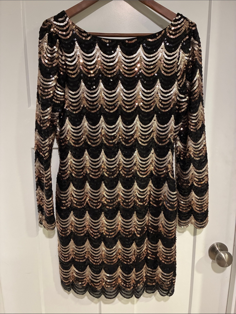 Charlotte Russe Black and Gold Sequined Long Sleeve Dress
